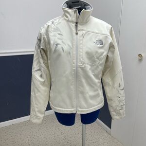 The North Face Cream Jacket with Gray Leaf Design Size M
